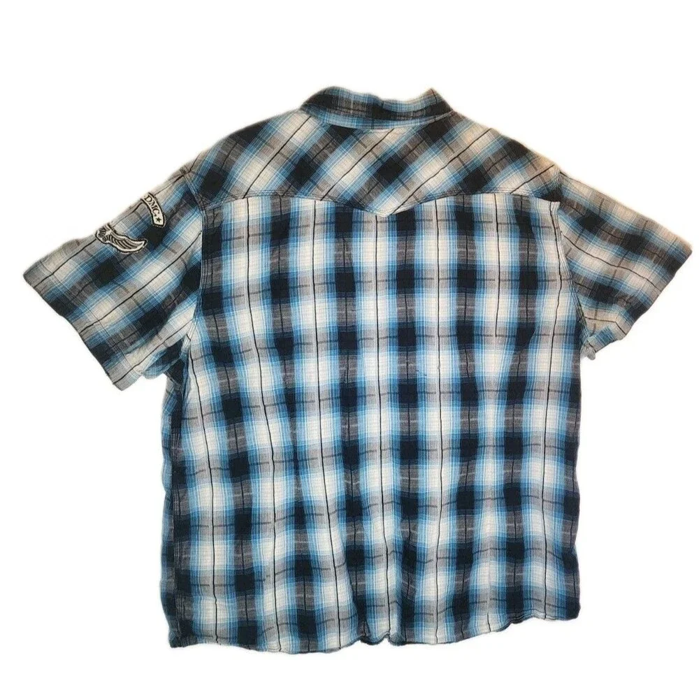 HARLEY-DAVIDSON MEN'S 2XL SNAP UP PLAID SHORT SLEEVE SHIRT BLUE/BLACK